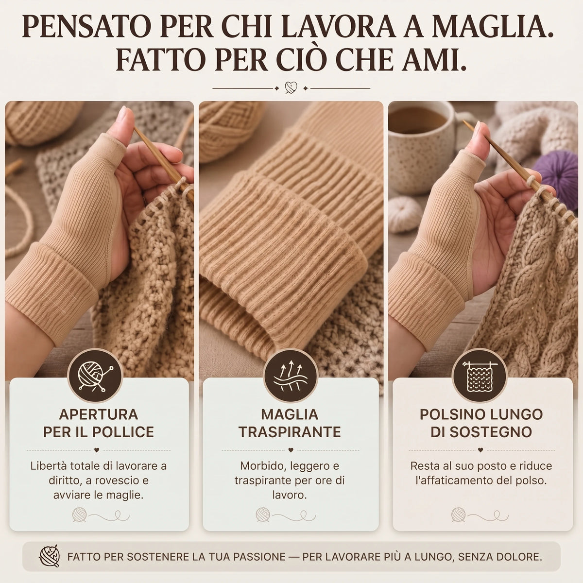Apertura per il pollice, maglia traspirante e polsino lungo di sostegno