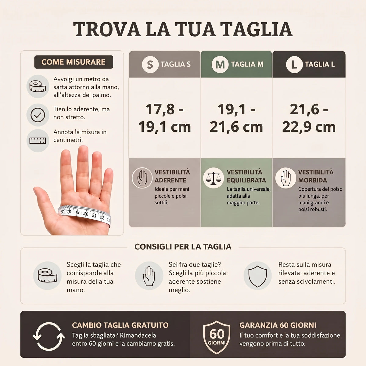 Guida alle taglie del tutore pollice Tortorina